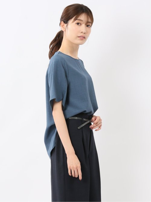 麻調合繊 プルオーバー 半袖ブラウス(セットアップ可能)