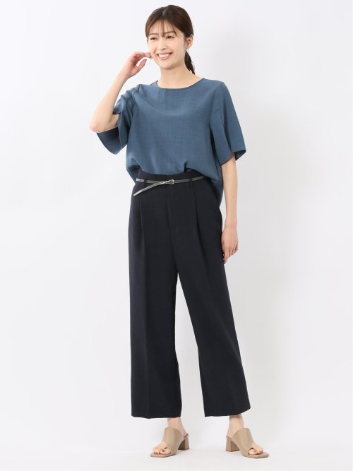 麻調合繊 プルオーバー 半袖ブラウス(セットアップ可能)