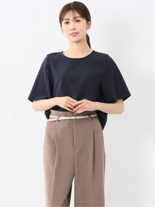 麻調合繊 プルオーバー 半袖ブラウス(セットアップ可能)