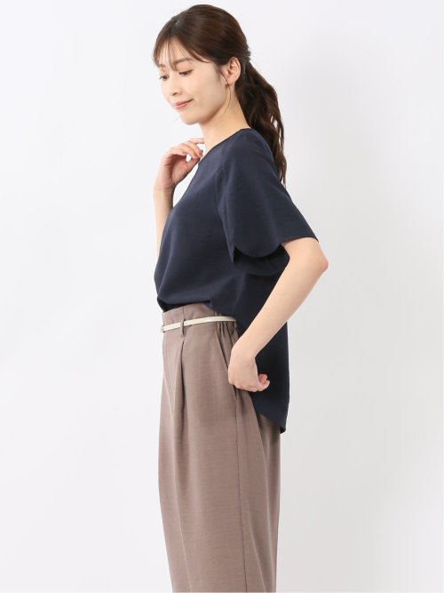 麻調合繊 プルオーバー 半袖ブラウス(セットアップ可能)