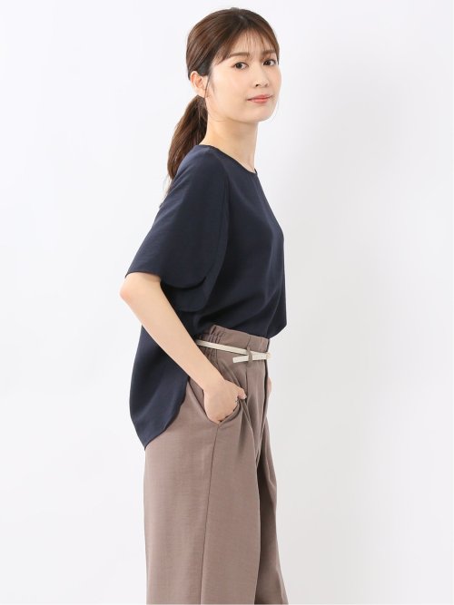 麻調合繊 プルオーバー 半袖ブラウス(セットアップ可能)