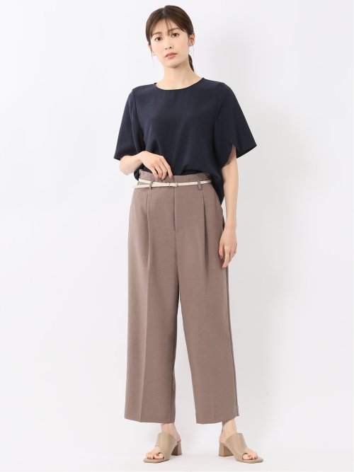 麻調合繊 プルオーバー 半袖ブラウス(セットアップ可能)