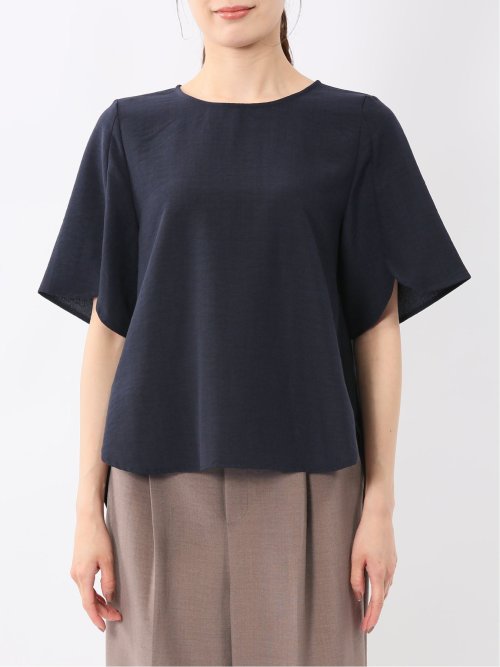 麻調合繊 プルオーバー 半袖ブラウス(セットアップ可能)