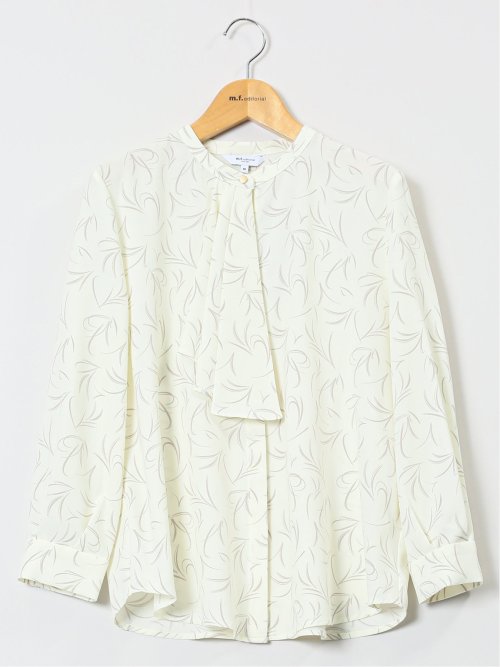 ラッフルフリル バンドカラー 8分袖プルオーバーブラウス