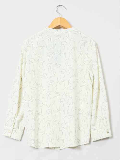 ラッフルフリル バンドカラー 8分袖プルオーバーブラウス