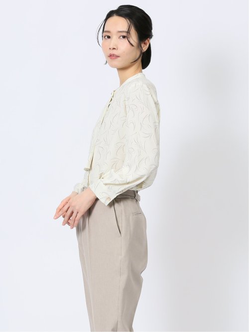 ラッフルフリル バンドカラー 8分袖プルオーバーブラウス