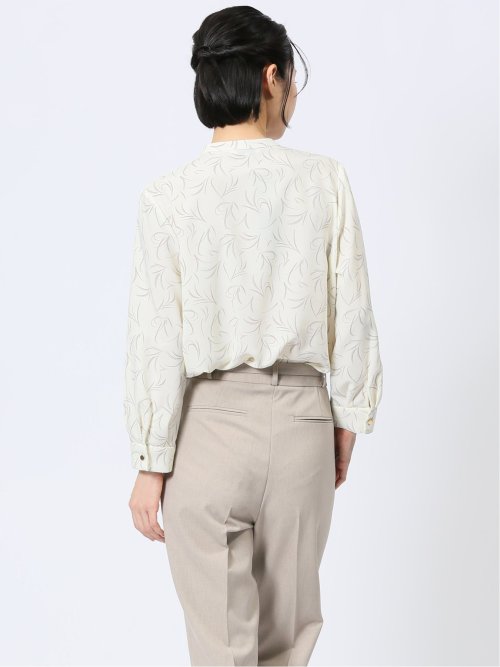 ラッフルフリル バンドカラー 8分袖プルオーバーブラウス