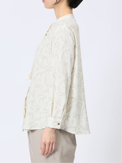 ラッフルフリル バンドカラー 8分袖プルオーバーブラウス