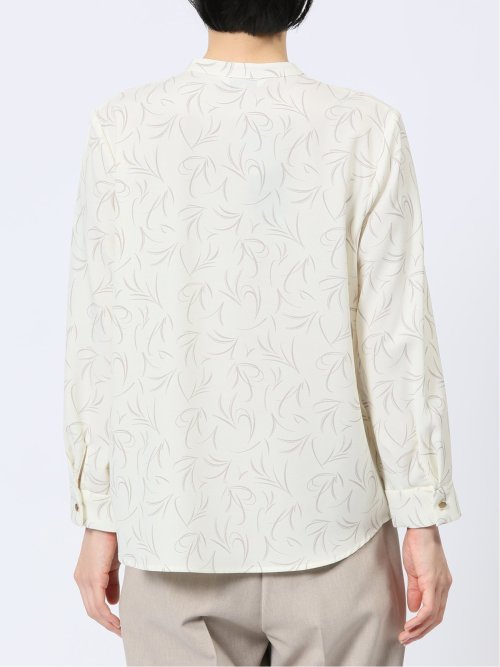 ラッフルフリル バンドカラー 8分袖プルオーバーブラウス