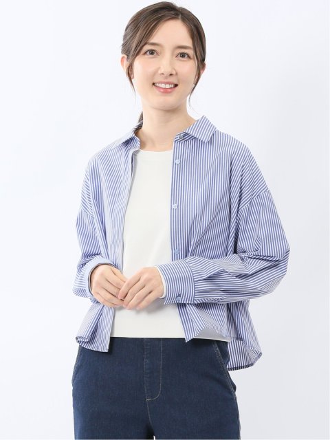 クロップド 比翼長袖ブラウス