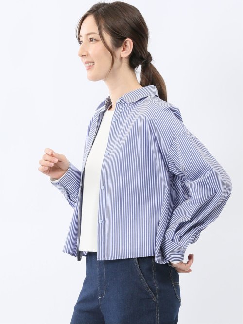 クロップド 比翼長袖ブラウス