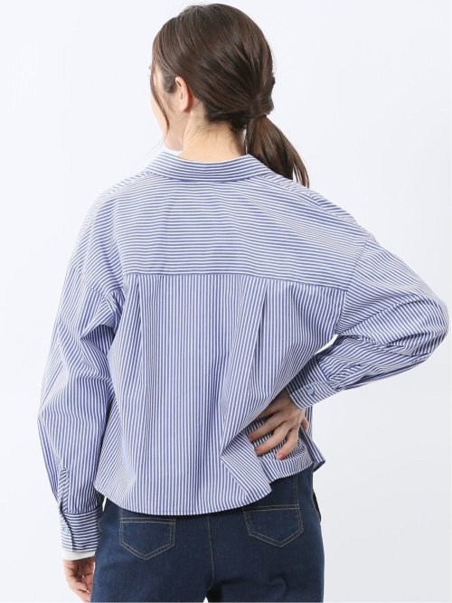 クロップド 比翼長袖ブラウス