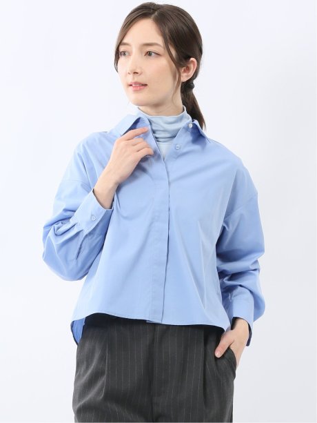 クロップド 比翼長袖ブラウス