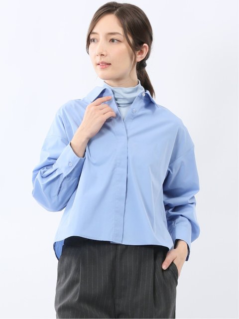 クロップド 比翼長袖ブラウス