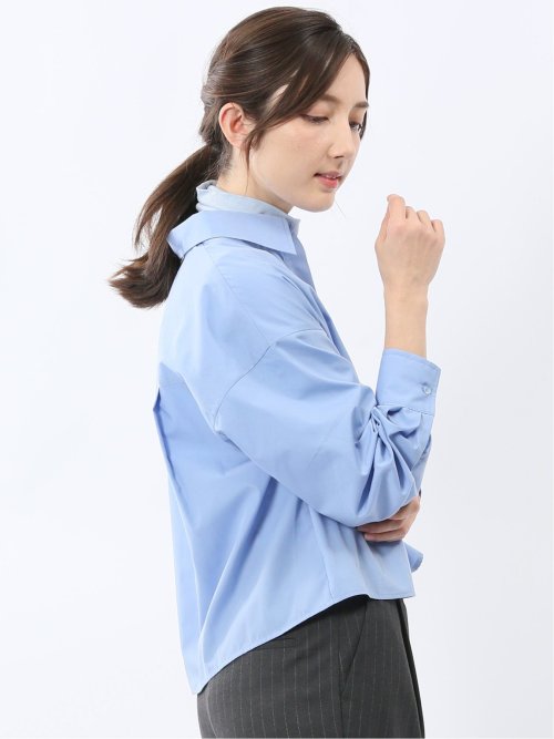 クロップド 比翼長袖ブラウス