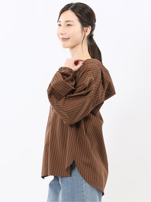 綿混ブロード ストライプ柄 シャツアウター