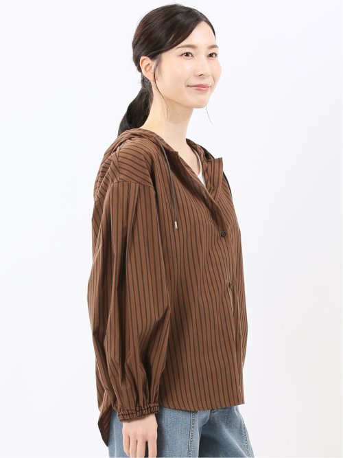 綿混ブロード ストライプ柄 シャツアウター