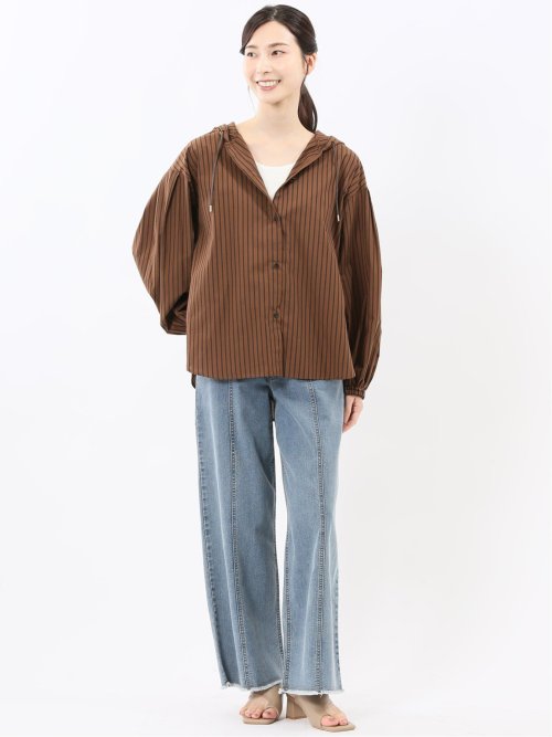 綿混ブロード ストライプ柄 シャツアウター