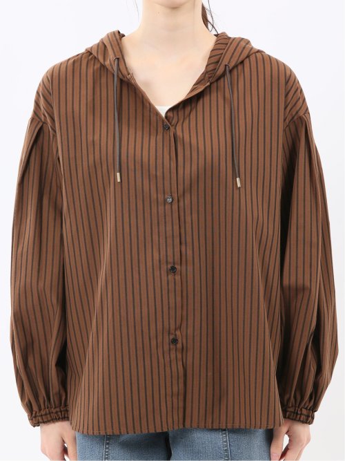 綿混ブロード ストライプ柄 シャツアウター