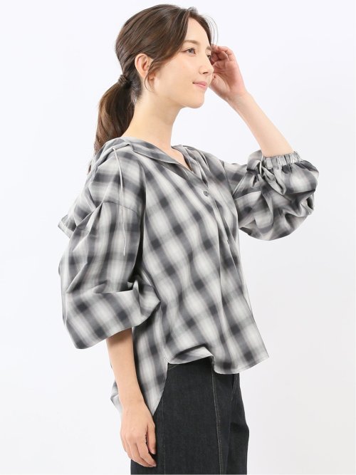 綿混ブロード チェック柄 シャツアウター