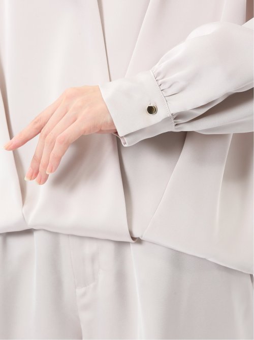 光沢サテン 長袖プルオーバーブラウス(セットアップ可能)