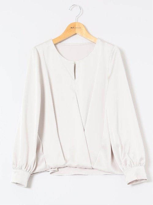 光沢サテン 長袖プルオーバーブラウス(セットアップ可能)