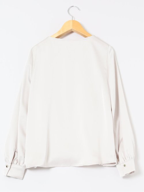 光沢サテン 長袖プルオーバーブラウス(セットアップ可能)