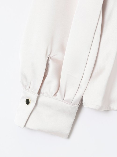 光沢サテン 長袖プルオーバーブラウス(セットアップ可能)