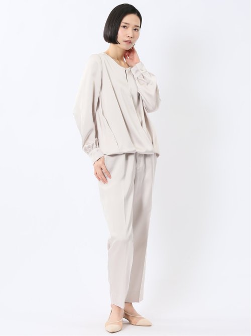 光沢サテン 長袖プルオーバーブラウス(セットアップ可能)