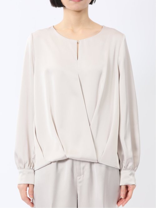 光沢サテン 長袖プルオーバーブラウス(セットアップ可能)