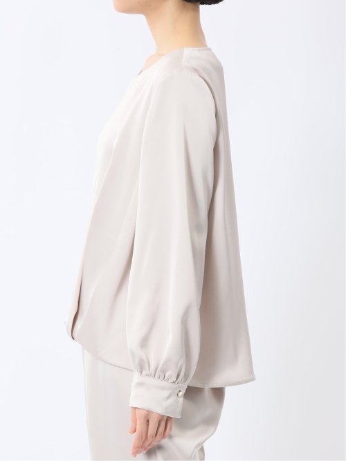 光沢サテン 長袖プルオーバーブラウス(セットアップ可能)