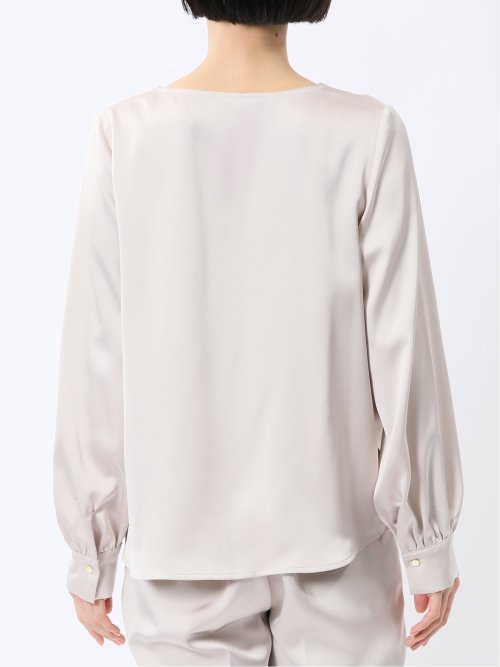 光沢サテン 長袖プルオーバーブラウス(セットアップ可能)