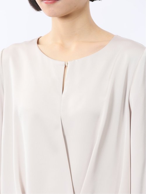 光沢サテン 長袖プルオーバーブラウス(セットアップ可能)