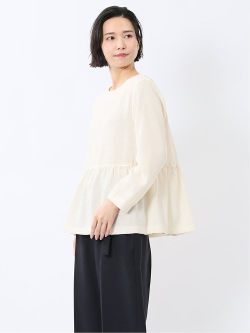 ツイードペプラム 長袖プルオーバーブラウス(セットアップ可能)