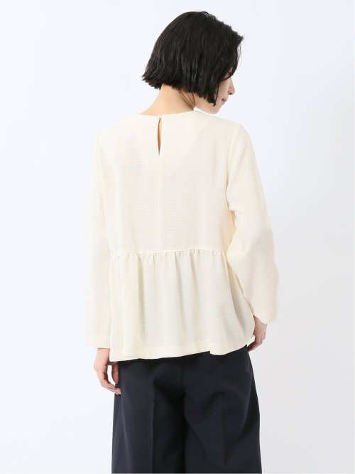 ツイードペプラム 長袖プルオーバーブラウス(セットアップ可能)