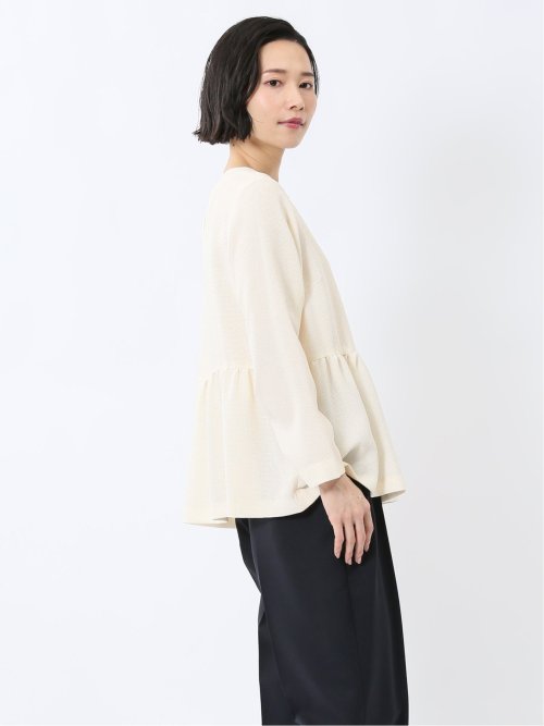 ツイードペプラム 長袖プルオーバーブラウス(セットアップ可能)