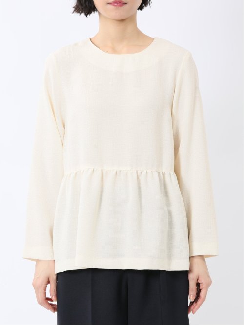 ツイードペプラム 長袖プルオーバーブラウス(セットアップ可能)