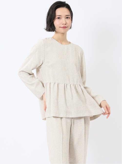 ツイードペプラム 長袖プルオーバーブラウス(セットアップ可能)