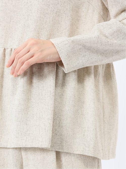 ツイードペプラム 長袖プルオーバーブラウス(セットアップ可能)