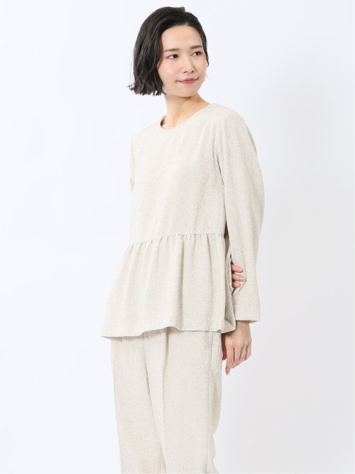 ツイードペプラム 長袖プルオーバーブラウス(セットアップ可能)