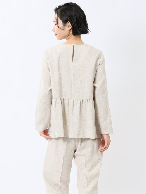 ツイードペプラム 長袖プルオーバーブラウス(セットアップ可能)