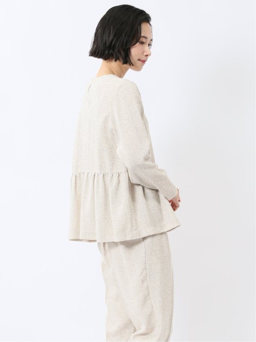 ツイードペプラム 長袖プルオーバーブラウス(セットアップ可能)