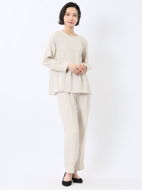 ツイードペプラム 長袖プルオーバーブラウス(セットアップ可能)