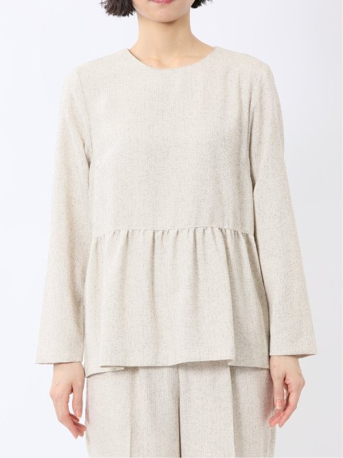 ツイードペプラム 長袖プルオーバーブラウス(セットアップ可能)