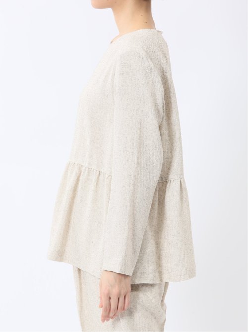 ツイードペプラム 長袖プルオーバーブラウス(セットアップ可能)