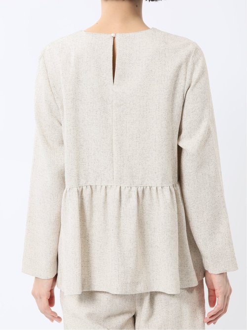 ツイードペプラム 長袖プルオーバーブラウス(セットアップ可能)