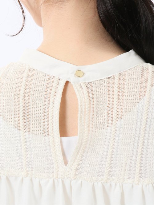 レースサテン 長袖プルオーバーブラウス