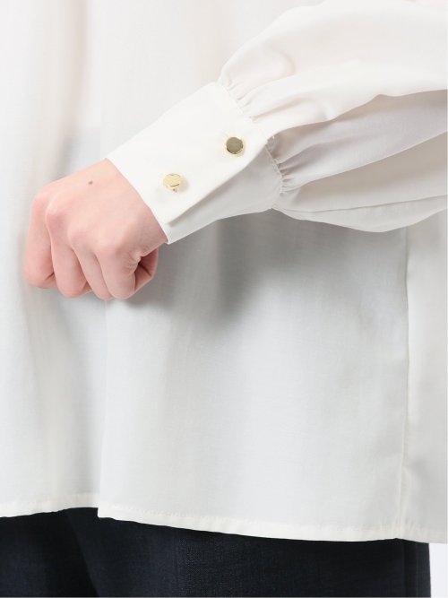 レースサテン 長袖プルオーバーブラウス