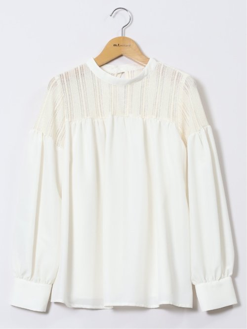 レースサテン 長袖プルオーバーブラウス