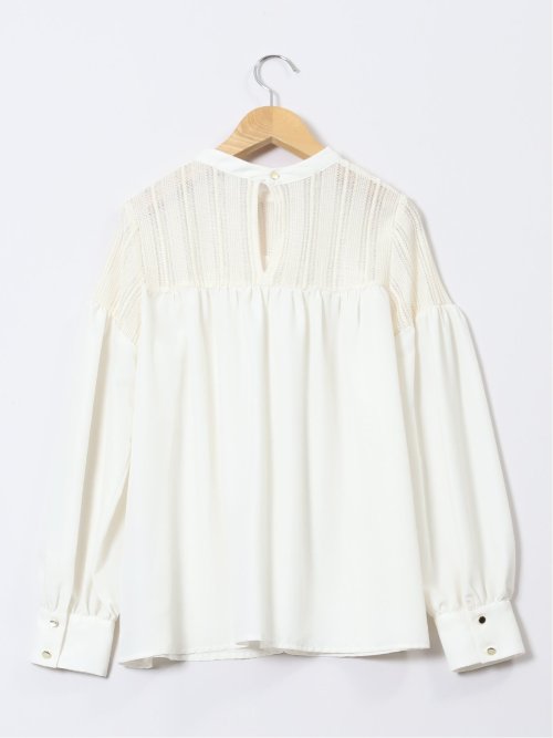 レースサテン 長袖プルオーバーブラウス